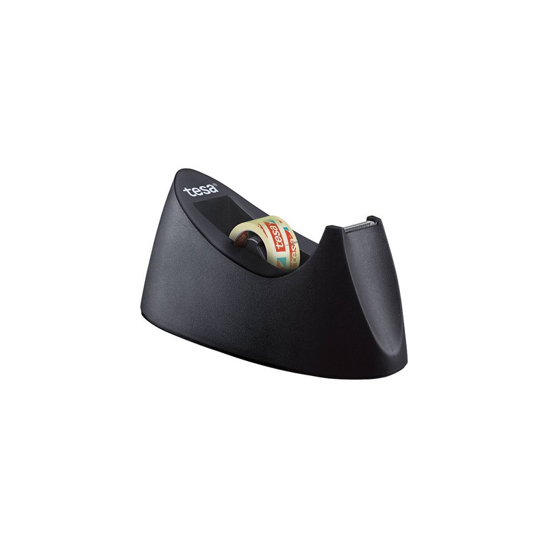 Portarrollo sobremesa tesa plastico easy cut curve negro para cinta de 33 m x19 mm + 1 cinta tesafilm transparente