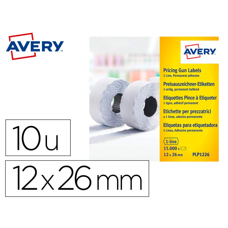 Etiqueta avery 1 linea adhesivo permanente 26x12 mm blanca rollo 1500 unidades caja de 10 unidades Etiqueta avery 1 linea adhesivo permanente 26x12 mm blanca rollo 1500 unidades caja de 10 unidades