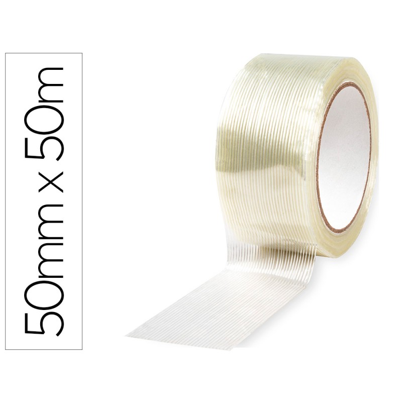 Cinta adhesiva q-connect monofilamentos transparente 50 m x 50 mm para embalaje