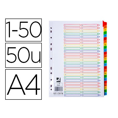 Separador numerico q-connect carton 1-50 juego de 50 separadores din a4 multitaladro