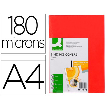 Tapa de encuadernacion q-connect pvc din a4 opaca rojo 180 micras caja de 100 unidades