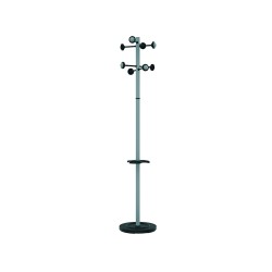 Perchero metalico unilux accueil pie 8 colgadores con paraguero y bandeja goteo gris metalizado 177x38 cm
