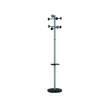 Perchero metalico unilux accueil pie 8 colgadores con paraguero y bandeja goteo gris metalizado 177x38 cm