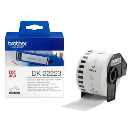 Etiqueta brother dk22223 cinta papel continuo adhesiva removible blanca 50 mm x 30,48 m