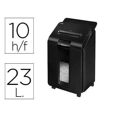 Destructora de documentos fellowes auto+100m capacidad de corte 100 hojas destruye grapas clips y tarjetas 23l