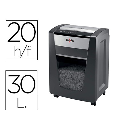 Destructora de documentos rexel momentum x420 capacidad de corte 20 hojas destruye grapas y clips papelera 30 l