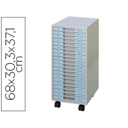 Archivador metalico clen 20 bandejas plastico de 2,5 cm de altura con ruedas color gris claro 680x303x371 mm