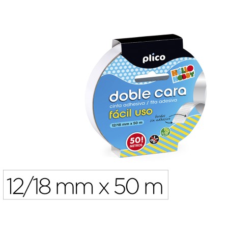 Cinta adhesiva plico doble cara facil uso 50 m x 12/18 mm