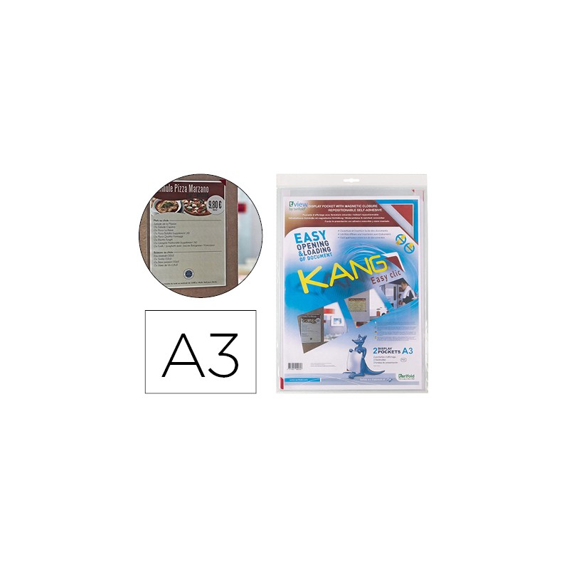 Funda de presentacion djois adhesiva removible din a3 con esquina magnetica capacidad para 10 hojas pack