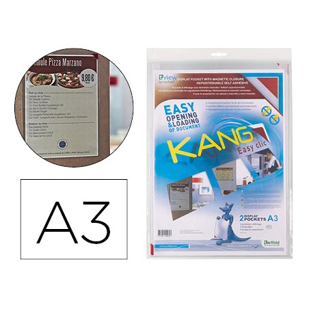 Funda de presentacion djois adhesiva removible din a3 con esquina magnetica capacidad para 10 hojas pack