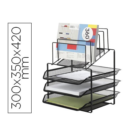 Bandeja clasificadora sobres q-connect kf17296 metalica rejilla negra 3 bandejas 300x350x420 mm