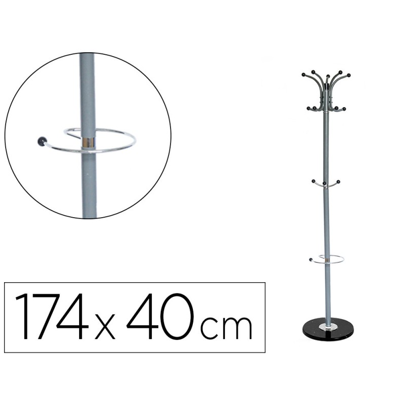 Perchero metalico q-connect gris de pie 10 colgadores y paraguero 174x40cm