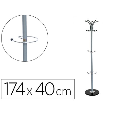 Perchero metalico q-connect gris de pie 10 colgadores y paraguero 174x40cm