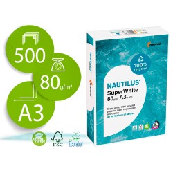 Papel fotocopiadora nautilus superwhite 100% reciclado din a3 80 gramos paquete de 500 hojas