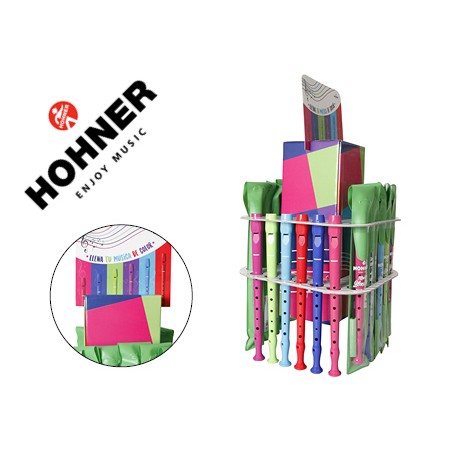 Flauta hohner gama colores expositor sobremesa de 36 unidades surtidas 6 por color 140x140x400 mm