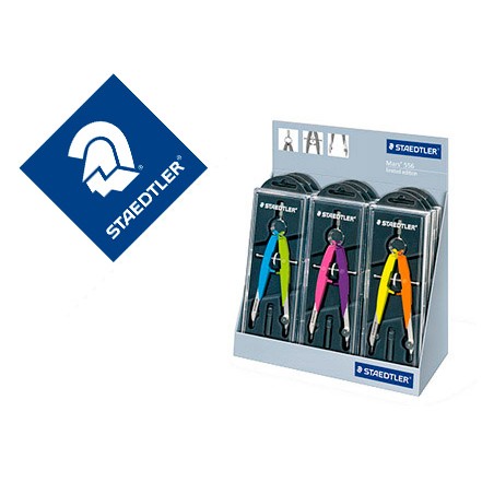 Compas staedtler micrometrico 556 con husillo y rueda central color neon expositor sobremesa de 9 unidades
