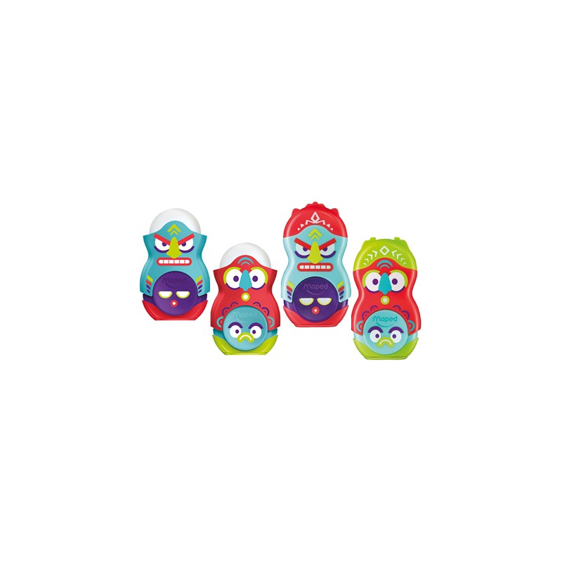 24 Unidades - Sacapuntas maped plastico loopy totem 1 uso con goma colores surtidos decorado