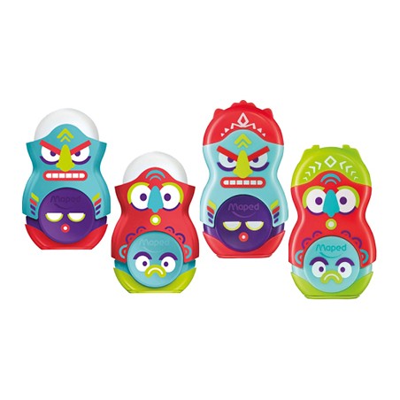 24 Unidades - Sacapuntas maped plastico loopy totem 1 uso con goma colores surtidos decorado