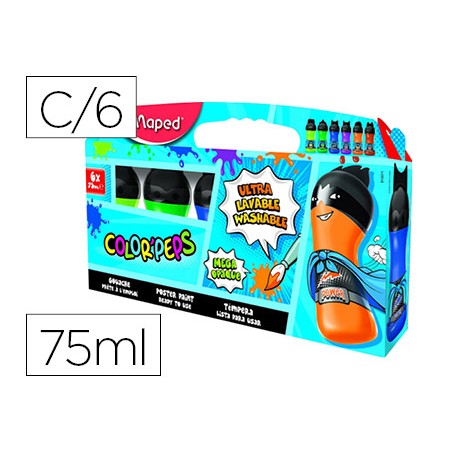 Tempera maped color peps ultra lavable caja de 6 colores surtidos secundarios 75 ml
