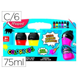 Tempera maped color peps ultra lavable caja de 6 colores surtidos primarios 75 ml