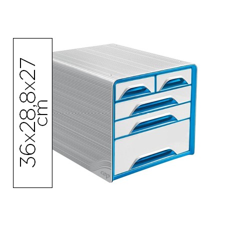 Fichero cajones de sobremesa cep 5 cajones mixtos blanco/azul 360x288x270 mm