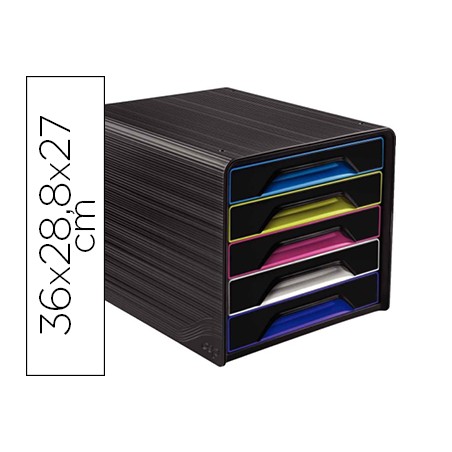 Fichero cajones de sobremesa cep 5 cajones negro/multicolor 360x288x270 mm