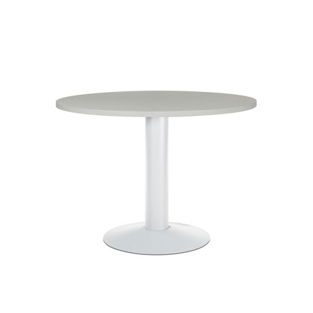 Mesa de reunion rocada meeting 3005atw02 estructura columna acero blanco tablero madera gris 100 cm diametro