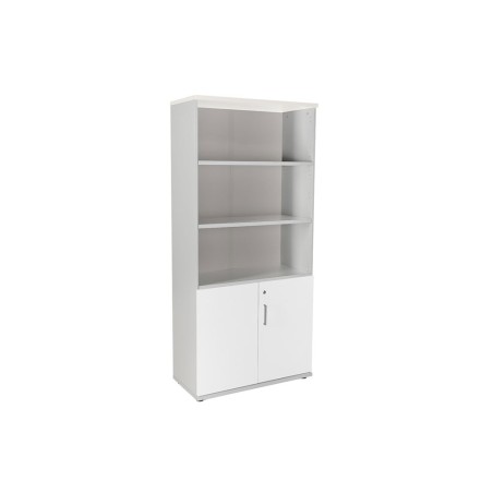 Armario rocada con cuatro estantes y dos puertas inferiores serie store 195x90x45 cm acabado gris/bco