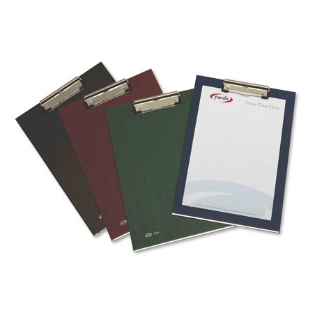Portanotas pardo carton forrado pvc folio con pinza metalica negro