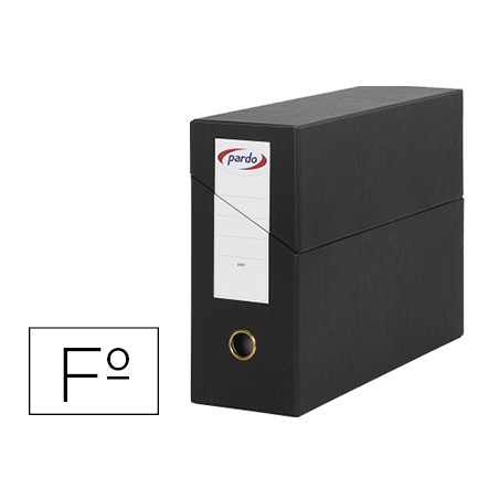 Caja transferencia pardo folio forrado extra doble lomo 80 mm estuche interior con tarjetero negra