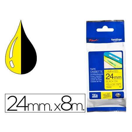 Cinta brother tze651 amarillo/negro 24mm longitud de 8 m