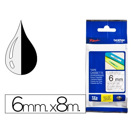Cinta brother tze111 transparente-negro 6mm longitud 8 m
