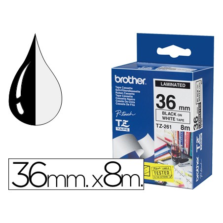 Cinta brother tze261 blanco-negro 36mm longitud 8 m