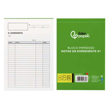 Talonario liderpapel notas de expediente cuarto duplo texto en portugues