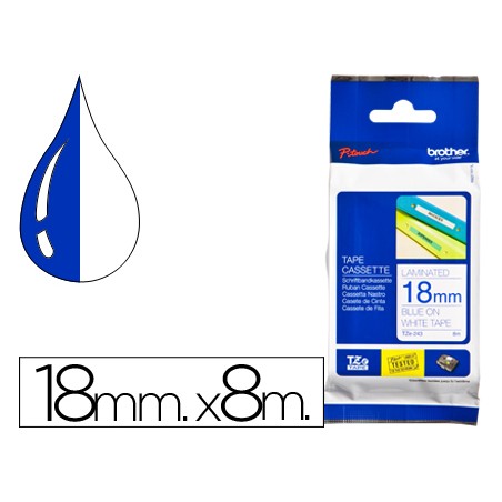 Cinta brother tze243 laminada azul-blanco 18 mm 8 m