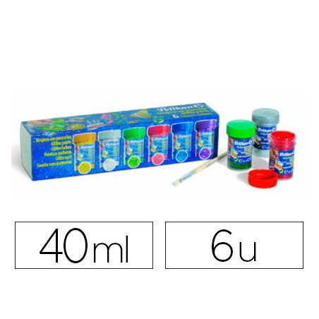 Tempera pelikan glitter 20 ml 942/20s caja 6 colores surtidos + pincel