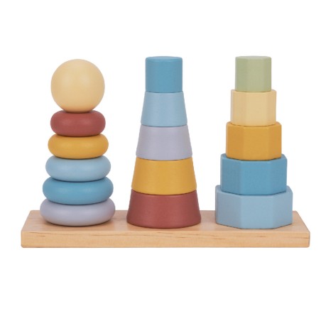Juego infantil imaginovo madera torre de formas apilables +18 meses 17 piezas 28x20x9cm