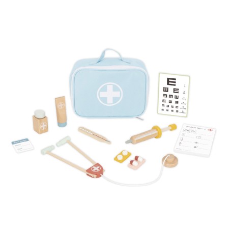 Juego infantil imaginovo madera maletin de medico +3 años 11 piezas 24,5x18x10cm