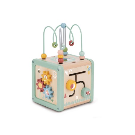 Juego infantil imaginovo madera cubo de actividades +18 meses 15,5x15,5x28cm