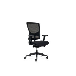 Silla de oficina rocada brazos regulables asiento tela ignifuga y respaldo malla color negro