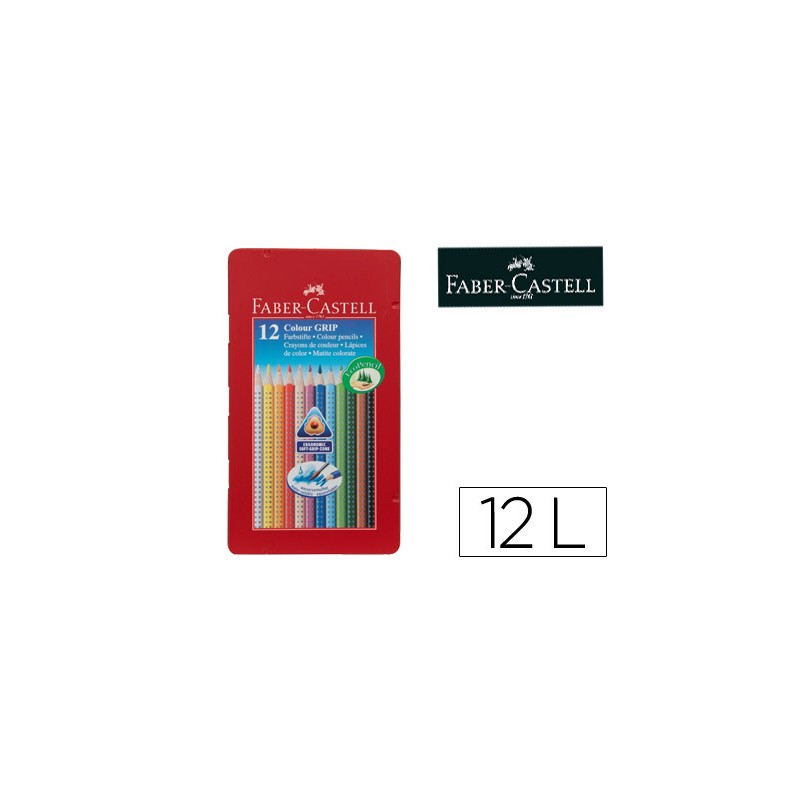 Lapices de colores faber castell acuarelable colour grip triangular caja metalica de 12 colores surtidos