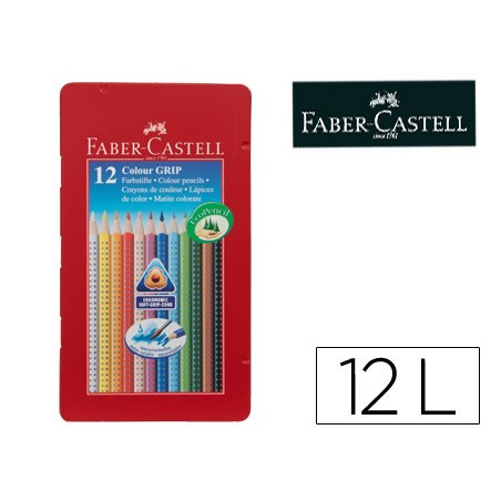 Lapices de colores faber castell acuarelable colour grip triangular caja metalica de 12 colores surtidos