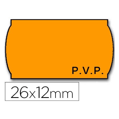 Etiquetas meto onduladas 26x12 mm pvp naranja fluor adh.2 rollo 1500 etiquetas para etiquetadora tovel