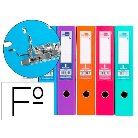 6 Unidades - Archivador de palanca liderpapel folio documenta forrado pvc con rado lomo 75 mm colores surtidos trending
