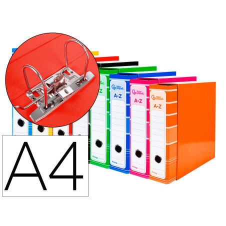 8 Unidades - Archivador de palanca liderpapel a4 filing system forrado sin rado lomo 80 mm colores surtidos con caja y