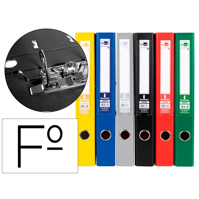 6 Unidades - Archivador de palanca liderpapel folio documenta forrado pvc con rado lomo 52 mm colores surtidos classic