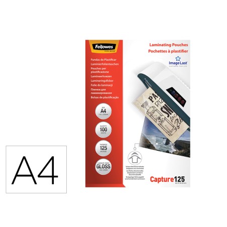 Bolsa de plastificar fellowes brillo din a4 125 micras pack 100 unidades