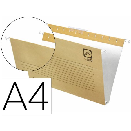 25 Unidades - Carpeta colgante gio din a4 visor superior corto cristal kraft bicolor eco lomo 30 mm