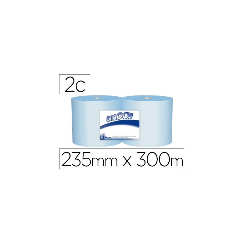 Papel secamanos industrial amoos 2 capas 222 mm x 300 m color azul paquete de 2 rollos