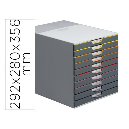 Fichero cajones de sobremesa durable varicolor apilables 10 cajones plastico 292x280x356 mm